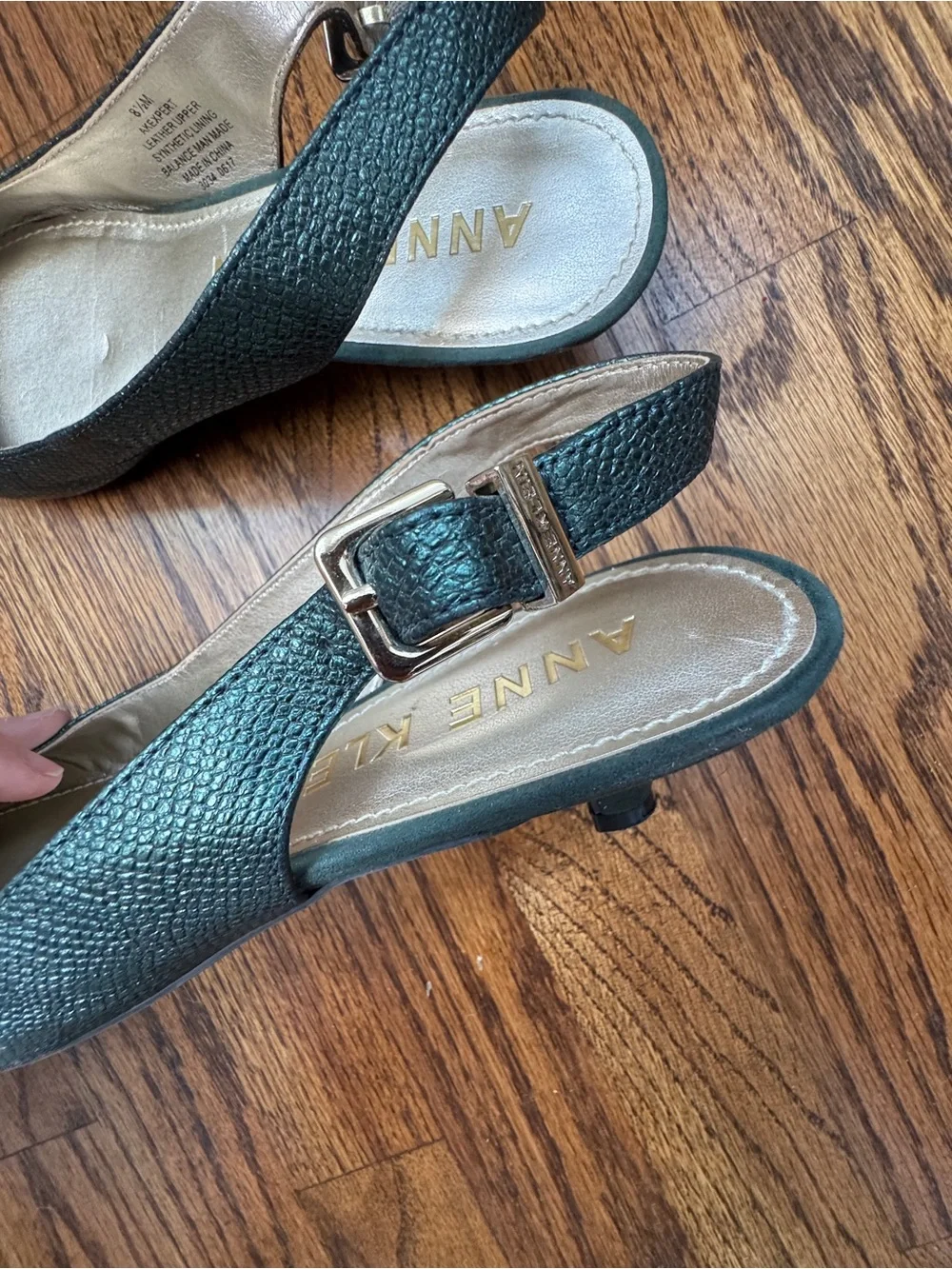 Anne Klein Expert Slingback Kitten Heels  Reptile Embossed Leather & Suede 8.5